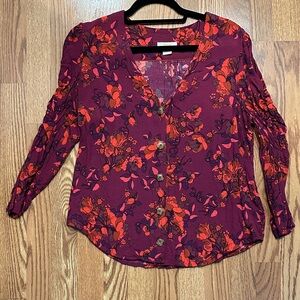 Maeve Burgundy Floral Blouse with Button Detail